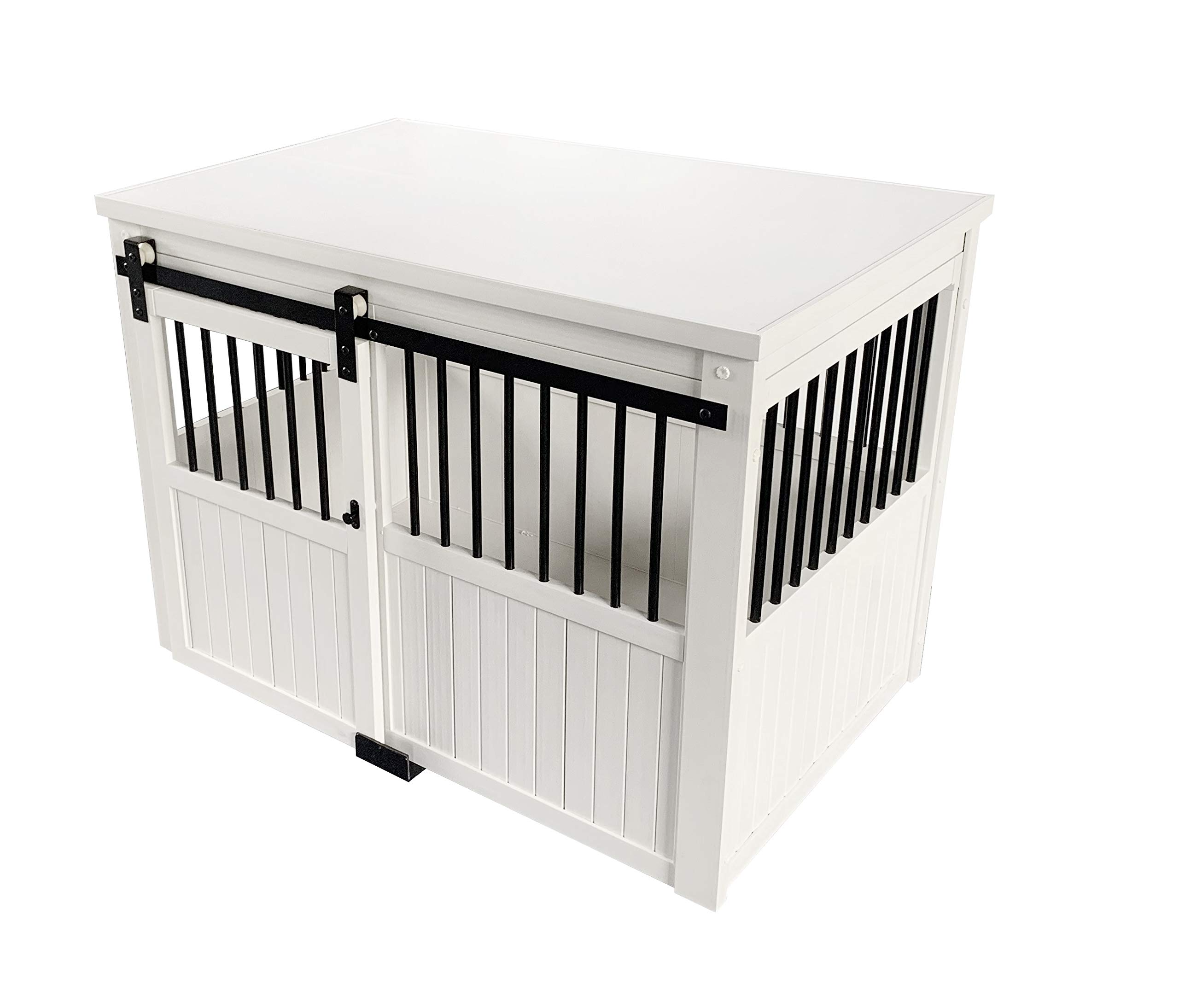 【Pet】【BS】Homestead Sliding Barn Door Furniture Style Dog Crate - Antique White, Extra Large