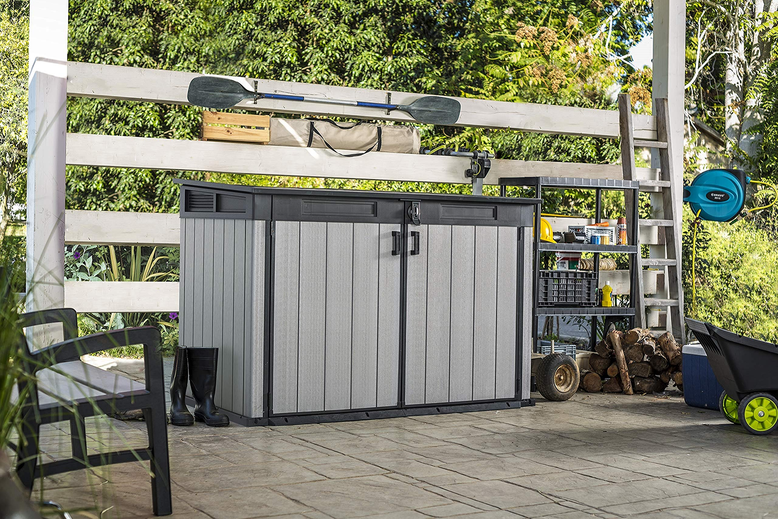 【Storage Shed】【BS】Keter Store It Out Grande Outdoor Plastic Garden Storage Shed, Grey and Black, 190x109x132 cm