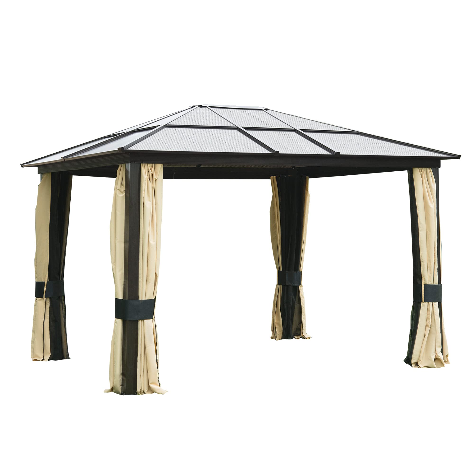 【Gazebo】12'L x 10'W Hard Top Gazebo Canopy Sunshelter Waterproof Sun Shade
