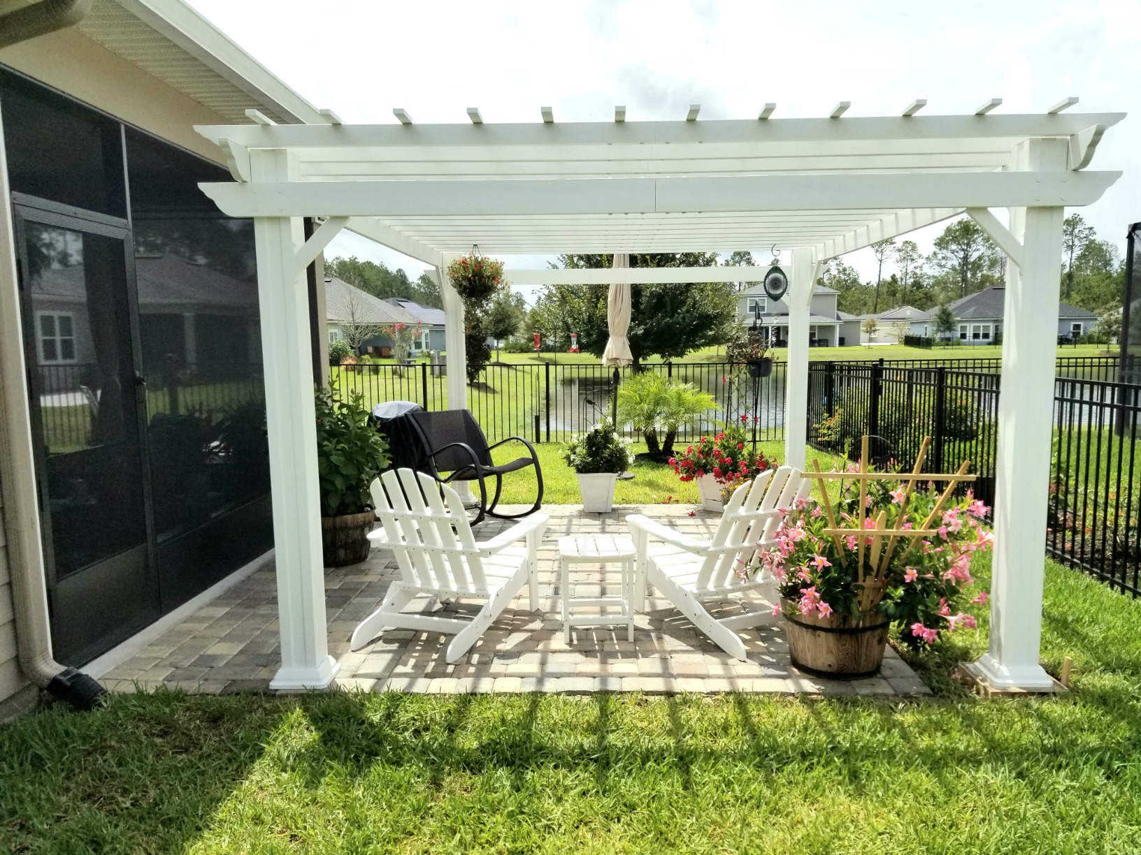 【Home&Garden】14' x 10' White Steel Traditional Pergola with Sail Shade Soft Canopy