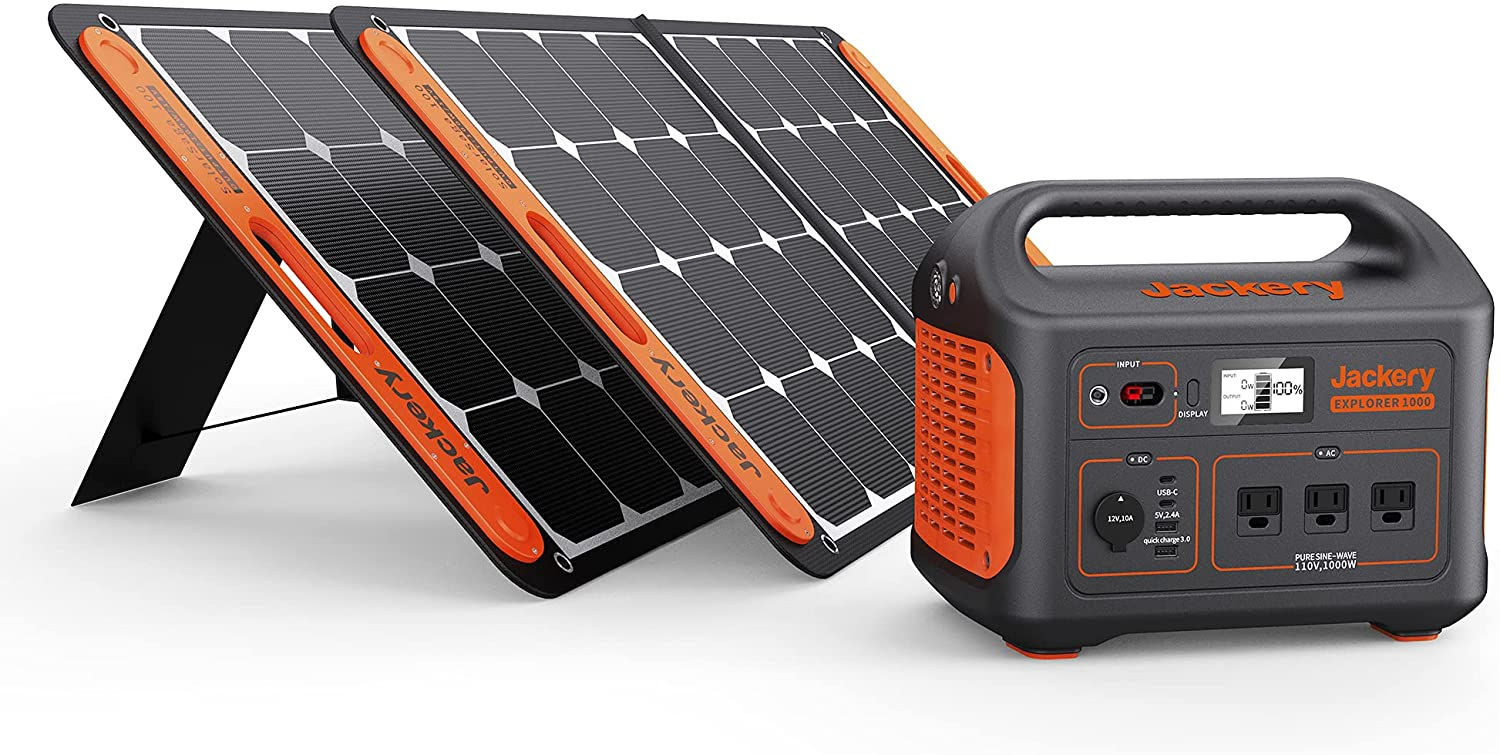 Jackery Solar Generator 1000, 1002Wh Capacity with 2x SolarSaga 100W Solar Panels, 3 x 1000W AC Outlets, Portable Power Station Ideal for Home Backup, Emergency, Outdoor Camping