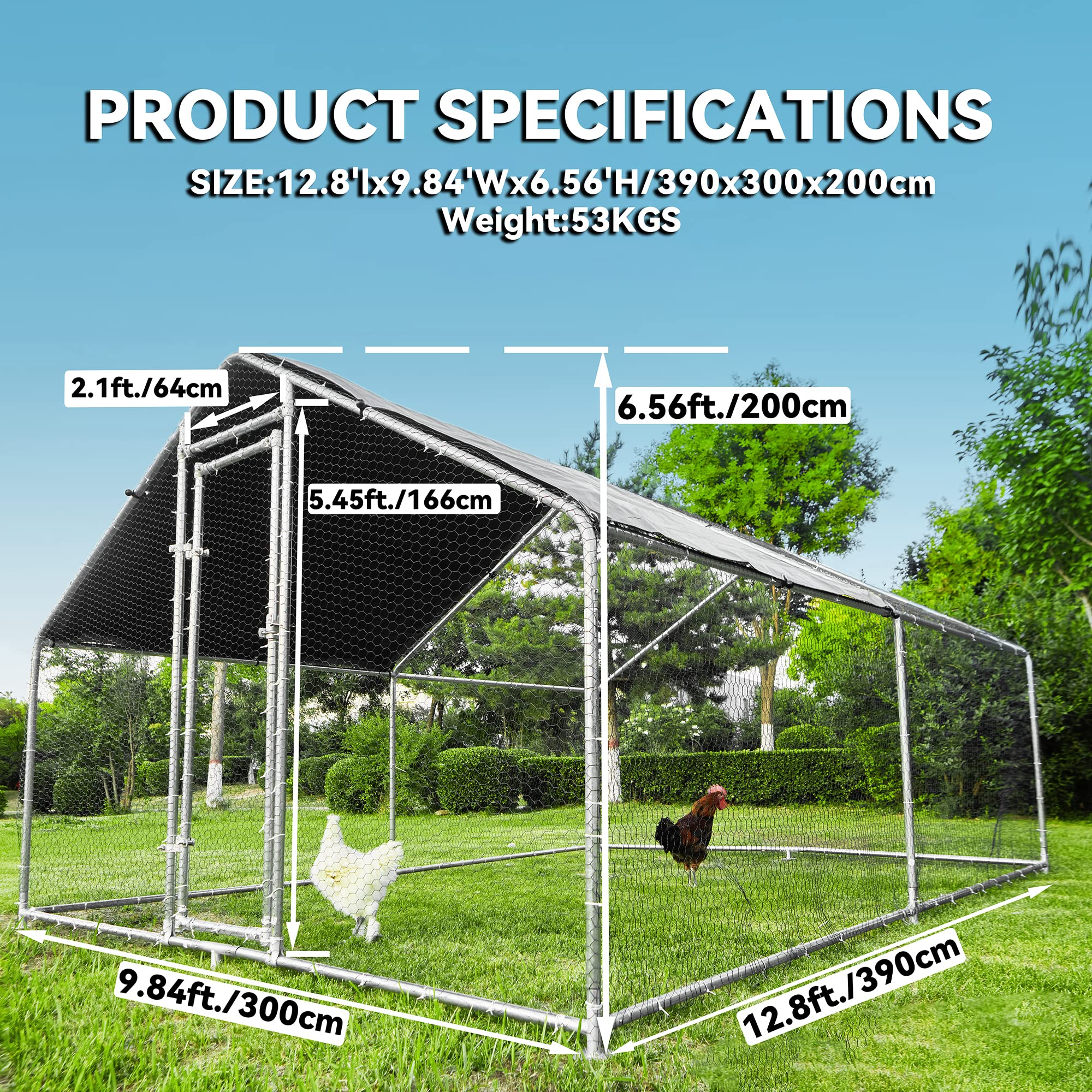 【Pet】【BS】Large Metal Chicken Coops for 10 Chickens for Protection & Exercise Space, Walk-in Poultry Cage