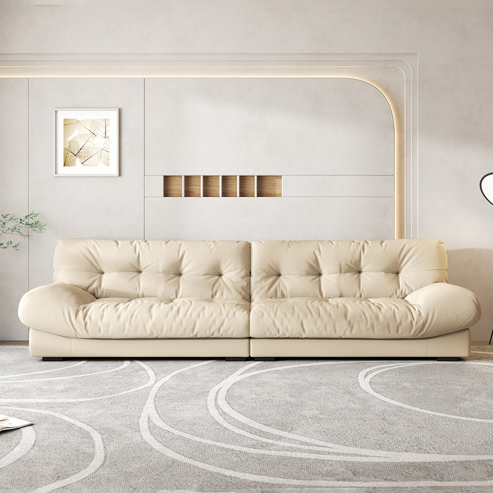 Modern Section Sofa with Arms, Velvet Cloth Sofa, Sponge and Down, For Living Room, Beige, 106.29''