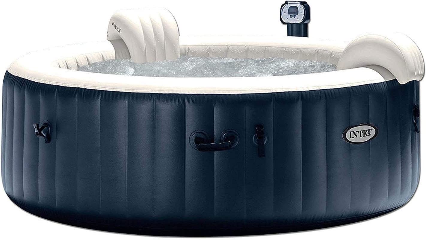 Intex 28409E PureSpa 6 Person Home Inflatable Portable Heated Round Hot Tub Spa 85-inch x 28-inch with 170 Bubble Jets and Built in Heat Pump, Blue