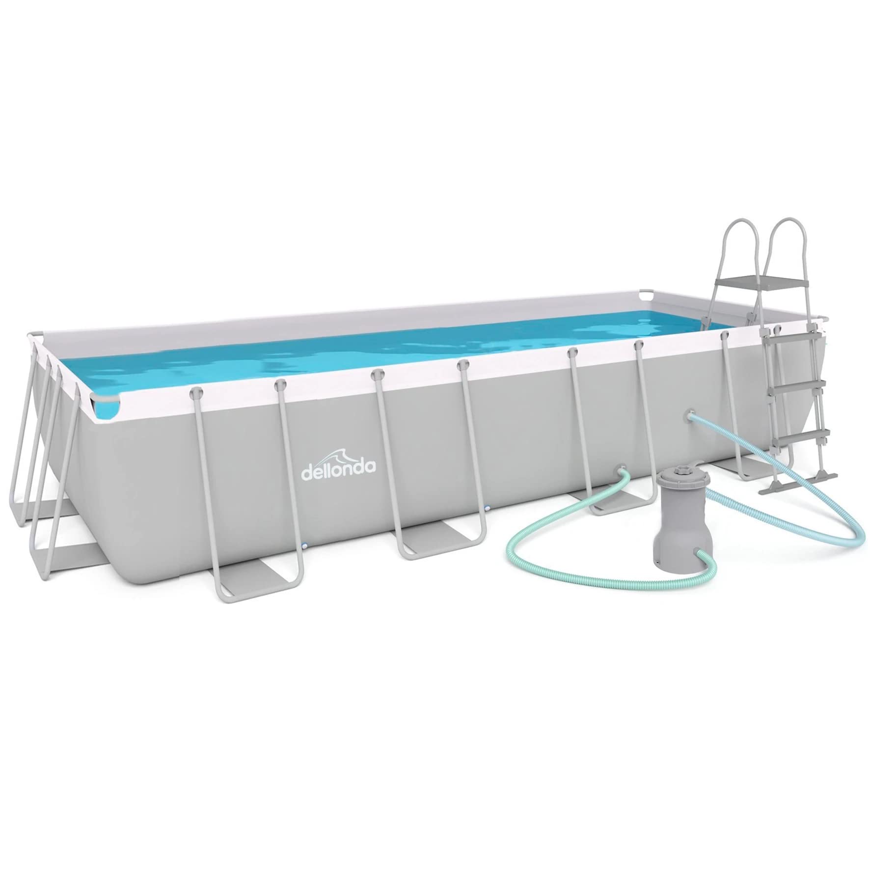 【Sports&Outdoors】18ft Deluxe Steel Frame Swimming Pool, Rectangular with Filter Pump