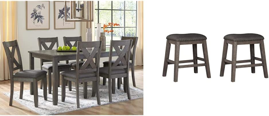 Signature Design by Ashley Jayemyer 7 Piece Dining Room Set, Includes Table and 6 Chairs, Dark Gray