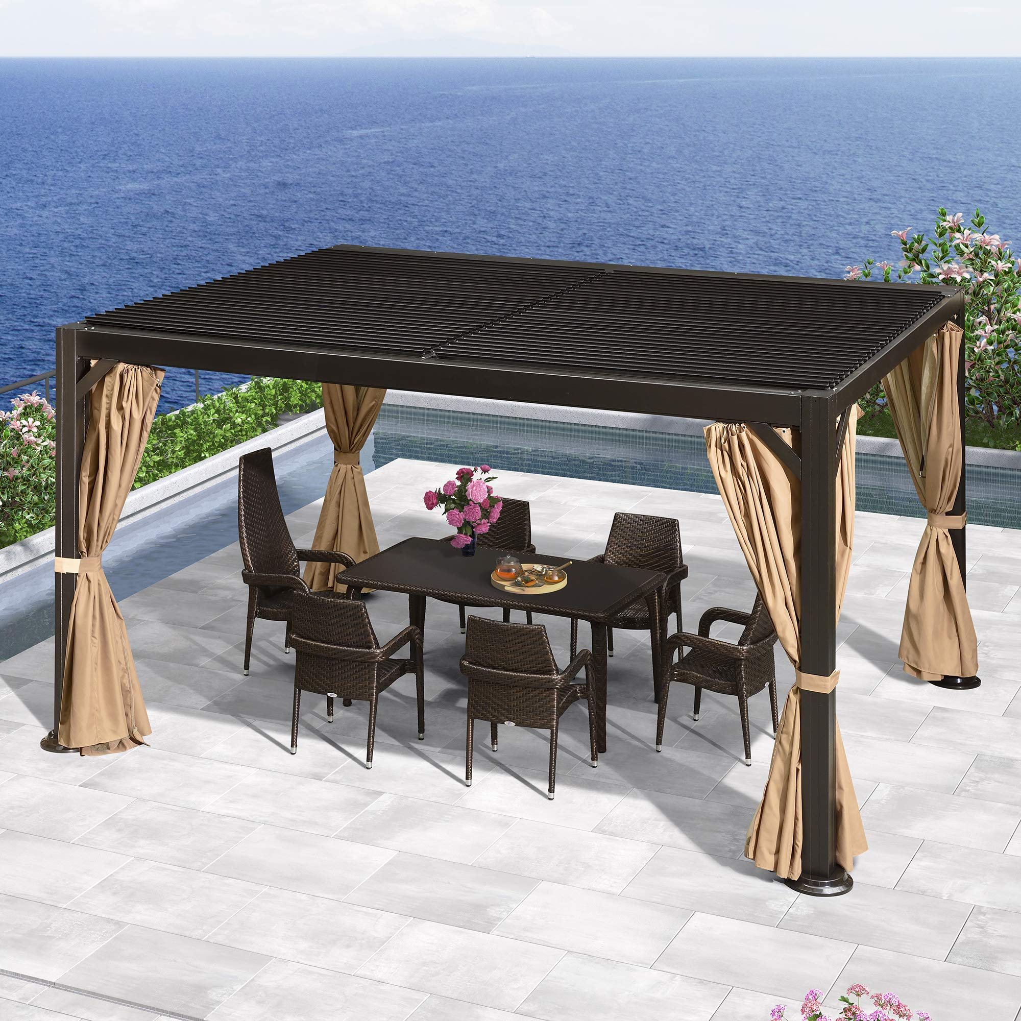 【Home&Garden】Outdoor Louvered Pergola 10'x13' Patio Hardtop Gazebo Sun Shade Shelter Outside Canopy