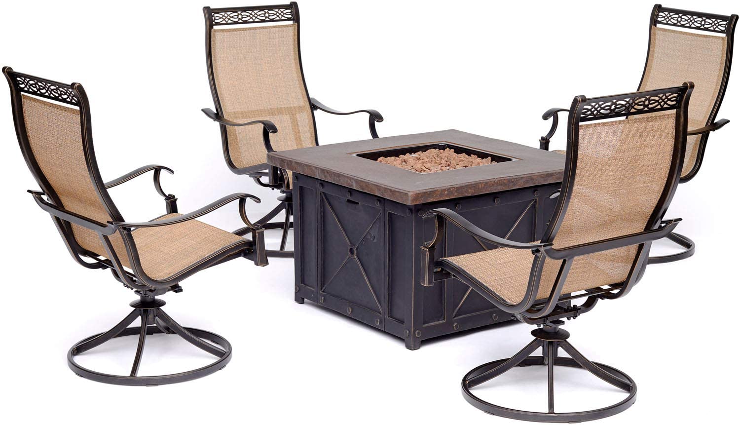 Hanover Monaco 5-Piece Fire Pit Chat Set Outdoor Furniture, Tan