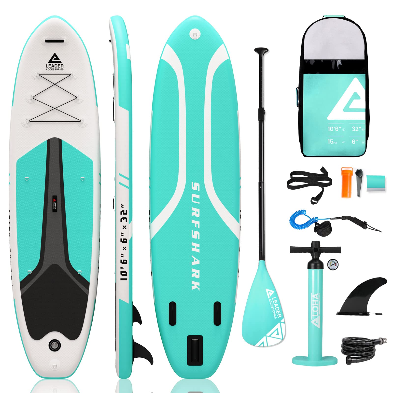 【Sports&Outdoors】Inflatable Stand up Board with Fins Adjustable Paddle Kayak Leash Backpack Pump
