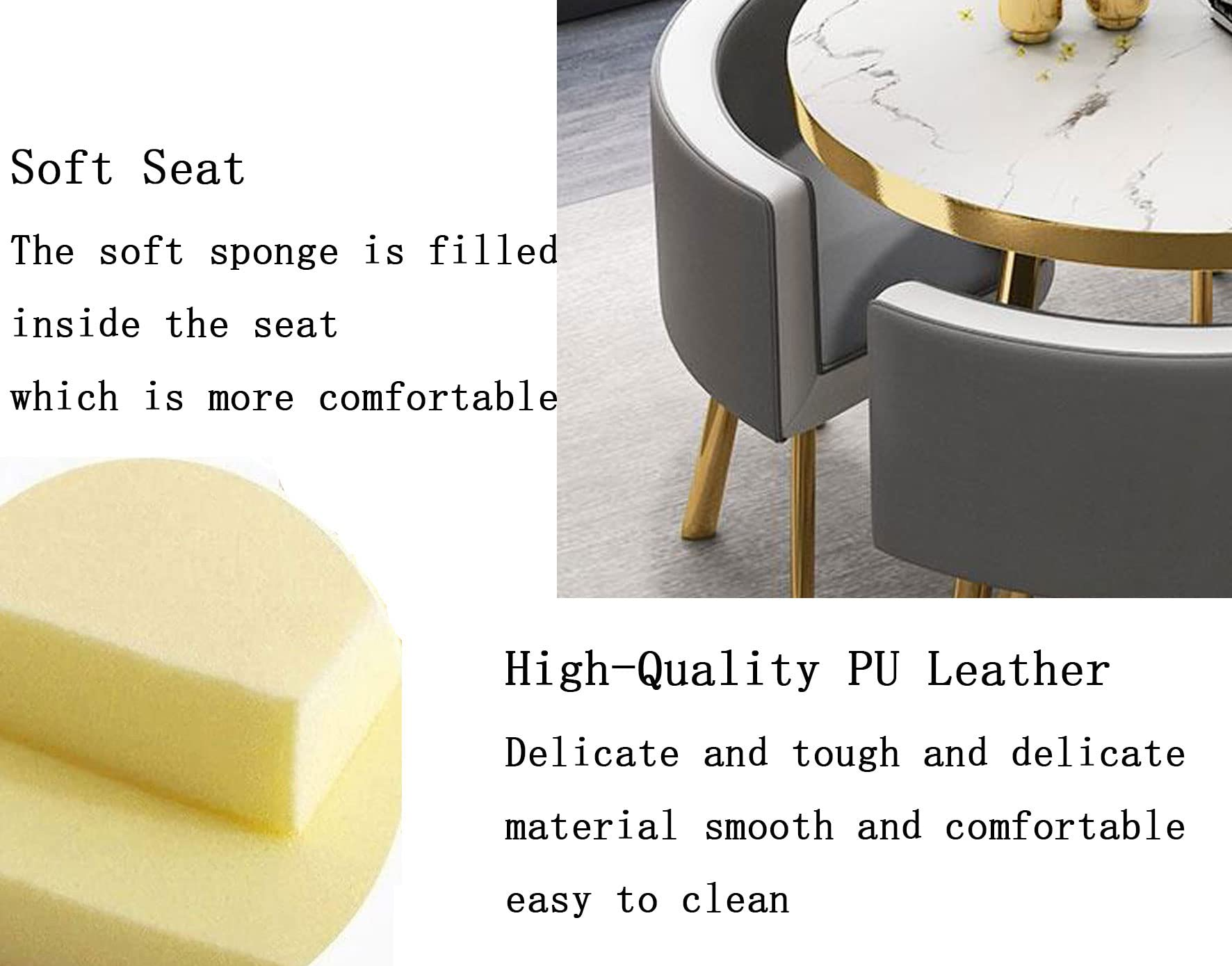 【Furniture】【BS】Small Round Wooden Dining Table Set with 4 Upholstered Chairs for Corner Balcony