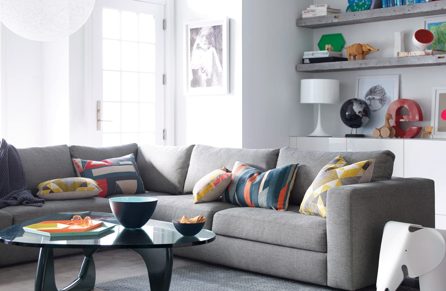 【Furniture】Noguchi Table Triangle Glass Coffee Table Vintage Glass End Table, Solid Wood Base & Glass Top