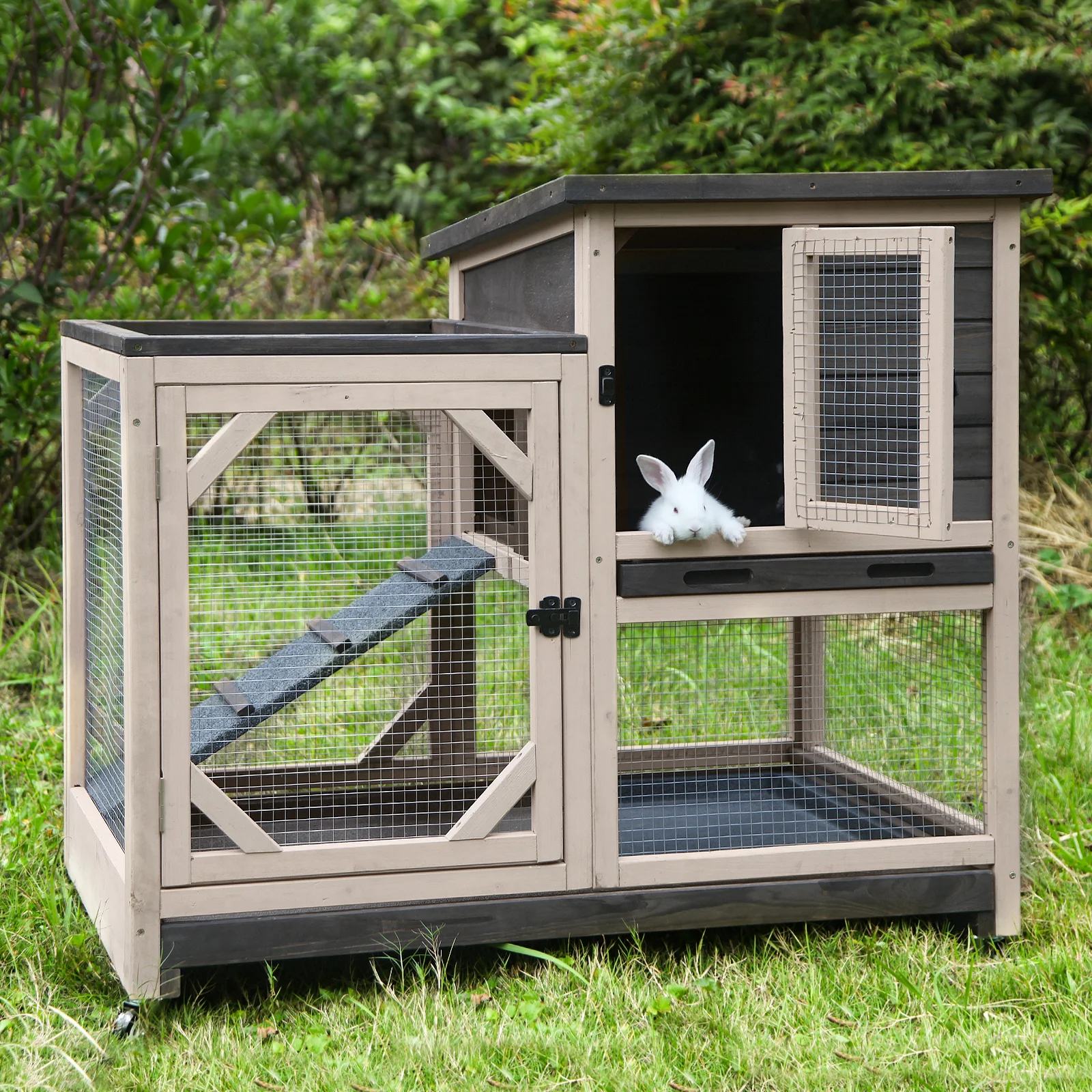 【Pet】Gossy Weather Resistant Rabbit Hutch with Ramp