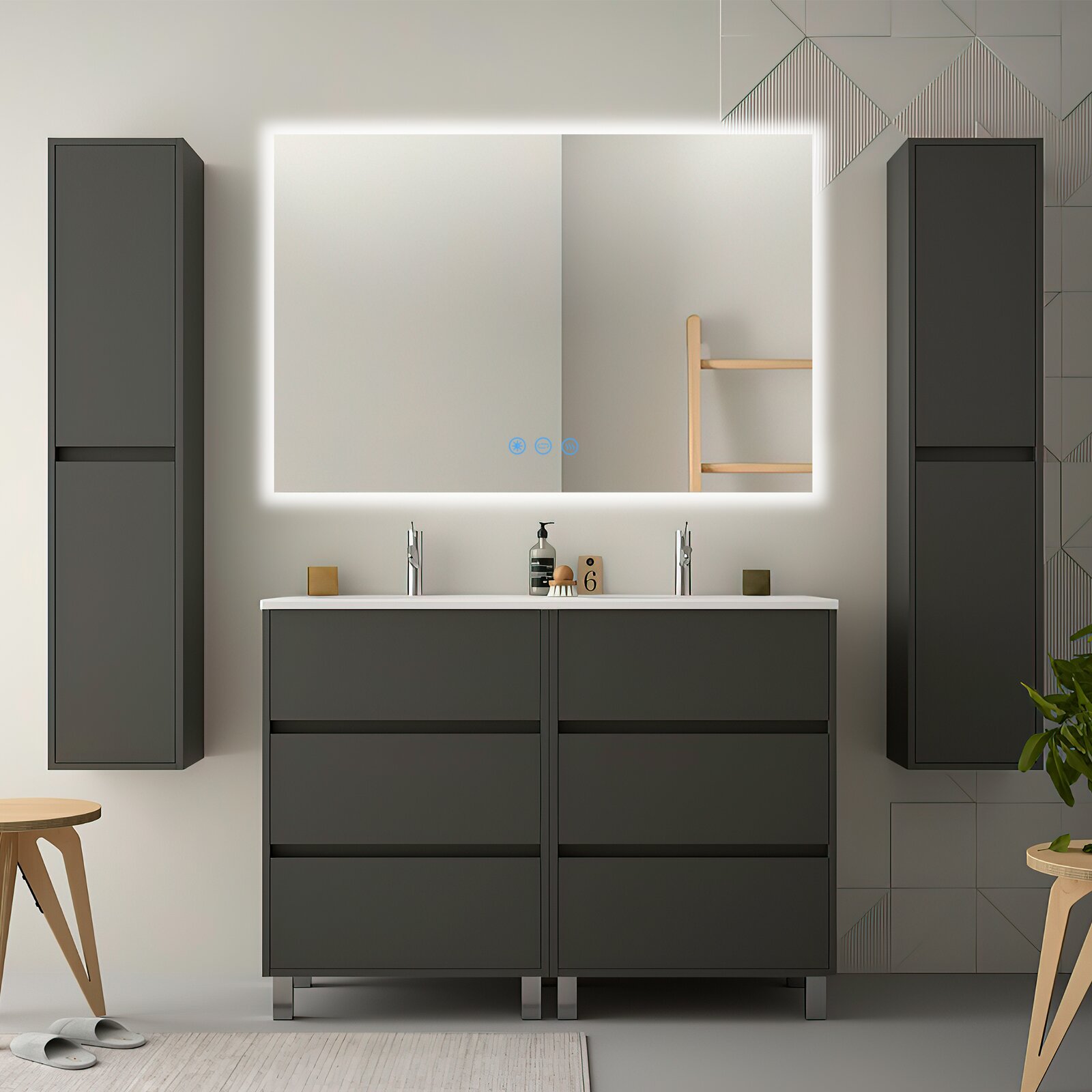 【Home Improvement】Bronson Rectangle LED Wall Mirror