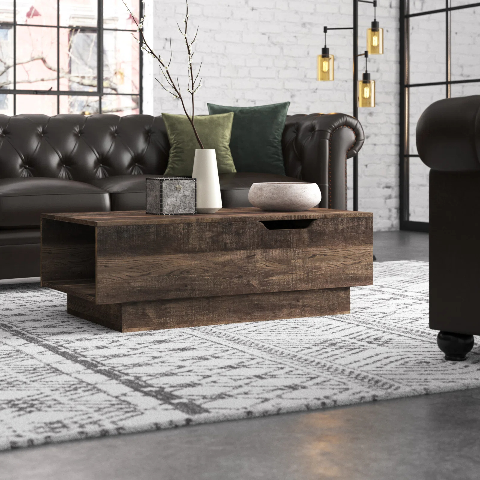 【Furniture】Kianna Lift Top Block Coffee Table with Storage