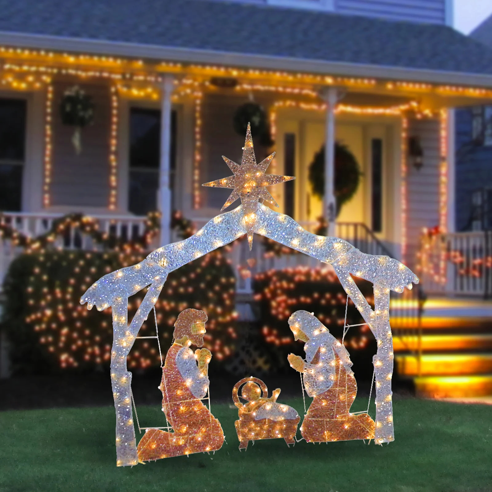 【Décor】Crystal Nativity Christmas Decoration Lighted Display