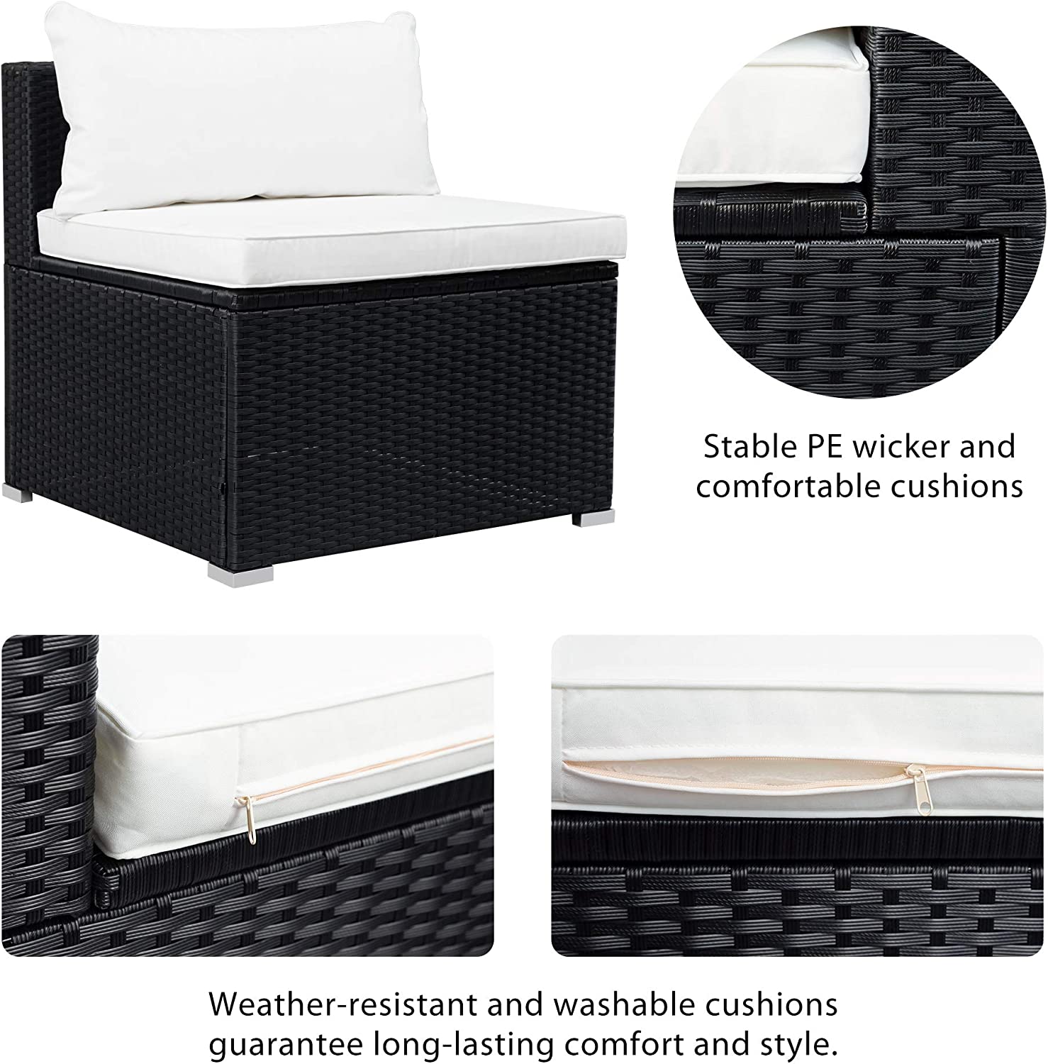 Evedy Funiture 9-Piece Patio Rattan Conversation, Outdoor PE Sectional Sofa Sets(Black Wicker, Beige Cushion)