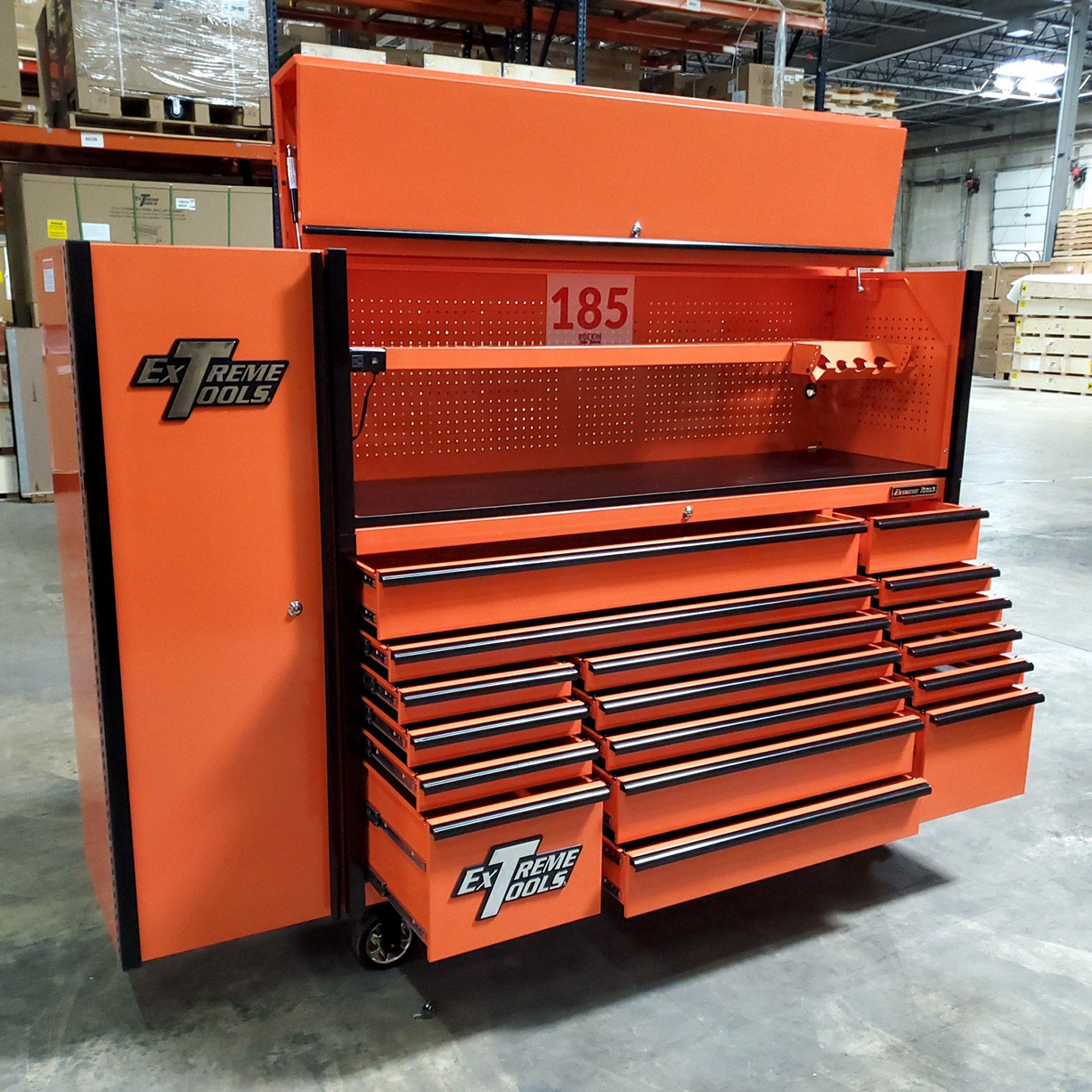 n- used toolboxScratch & Dent, Extreme Tools DX Series 72 x 21 Triple Bank Roller, Hutch & Side Locker Combo in Orange with Blackn-