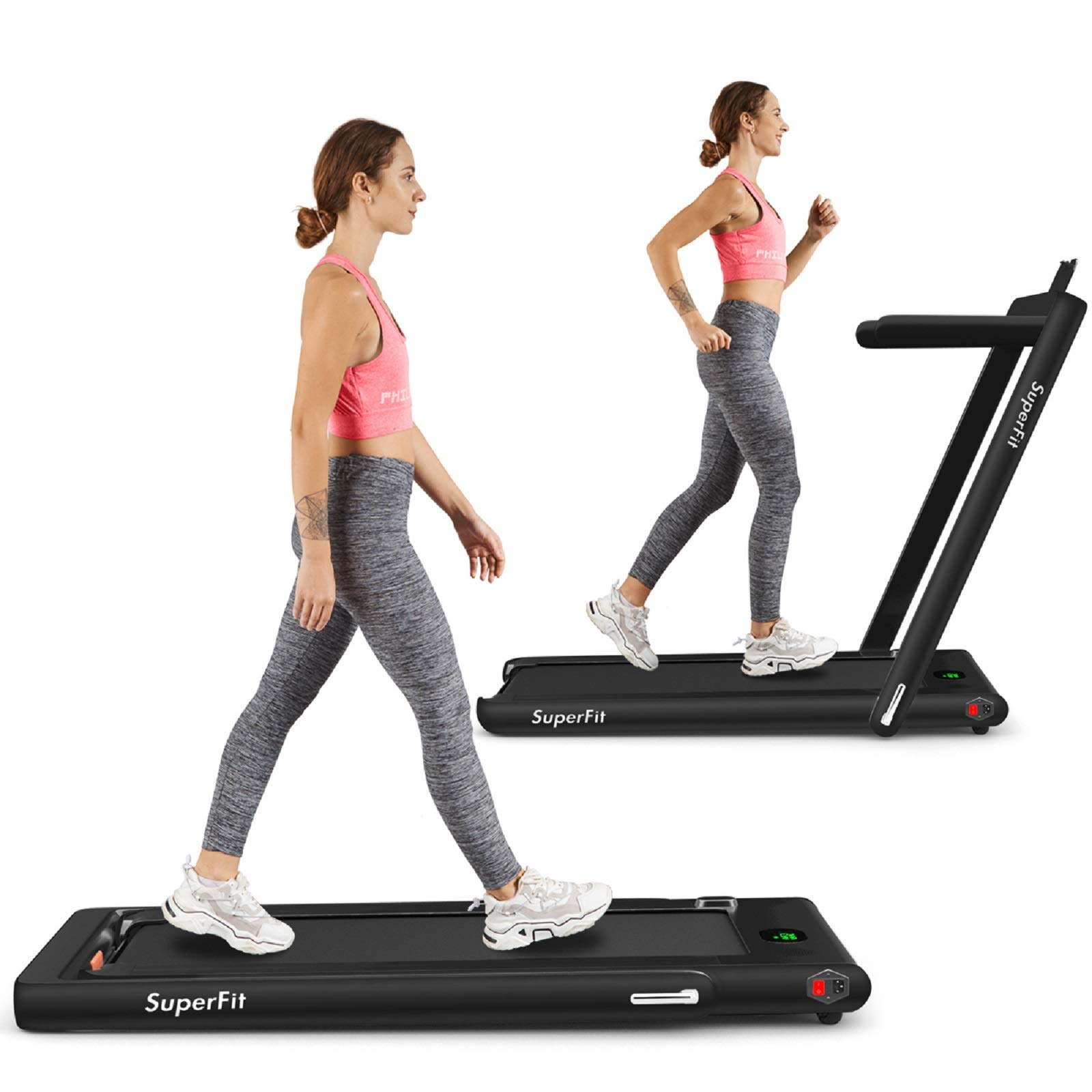 【Sports&Outdoors】2 in 1 Folding Treadmill, 2.25HP Superfit Under Desk Electric Treadmill, Installation-Free