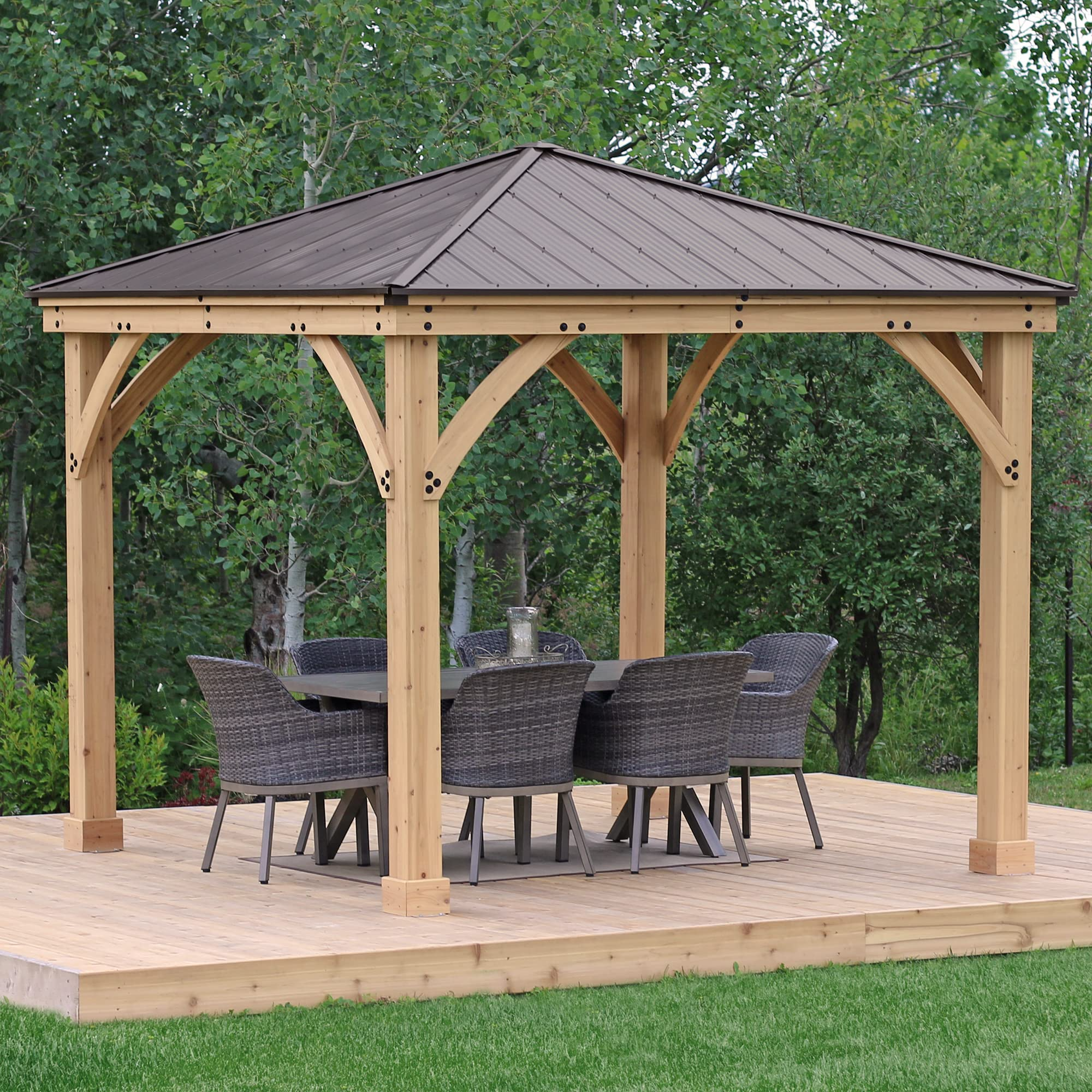 【Gazebo】Meridian 10x10 Solid Wood Patio Gazebo