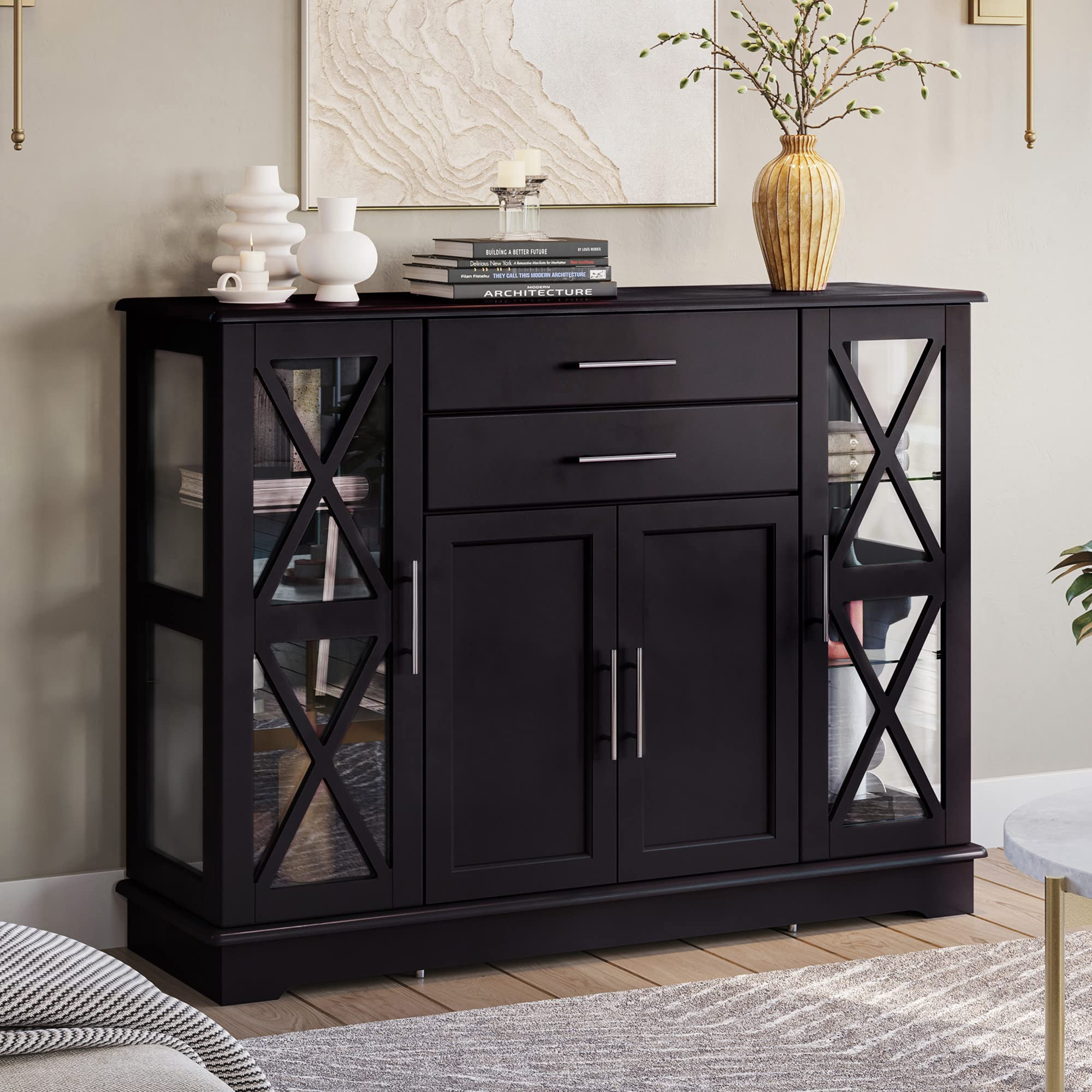 【Furniture】Wood 47 Inch Sideboard Buffet Storage Cabinet Console Sofa Table, Kitchen Dining Room Home Decor