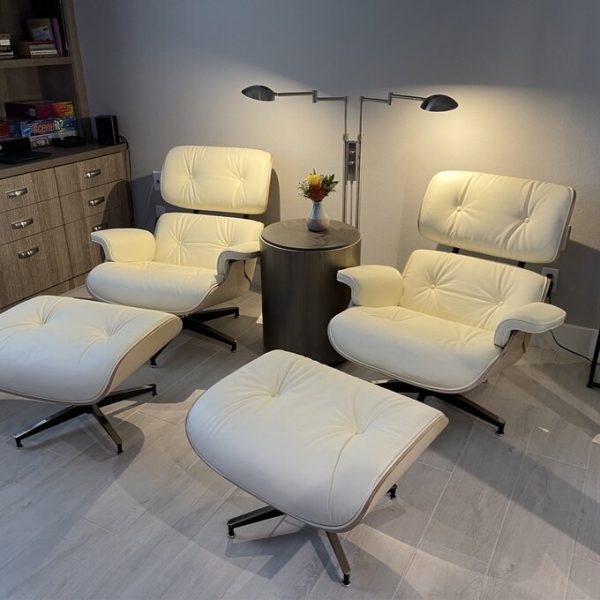 【Furniture】【BS】Genuine Leather Recliner with Ottoman, Mid Century Classic Lounge Chair