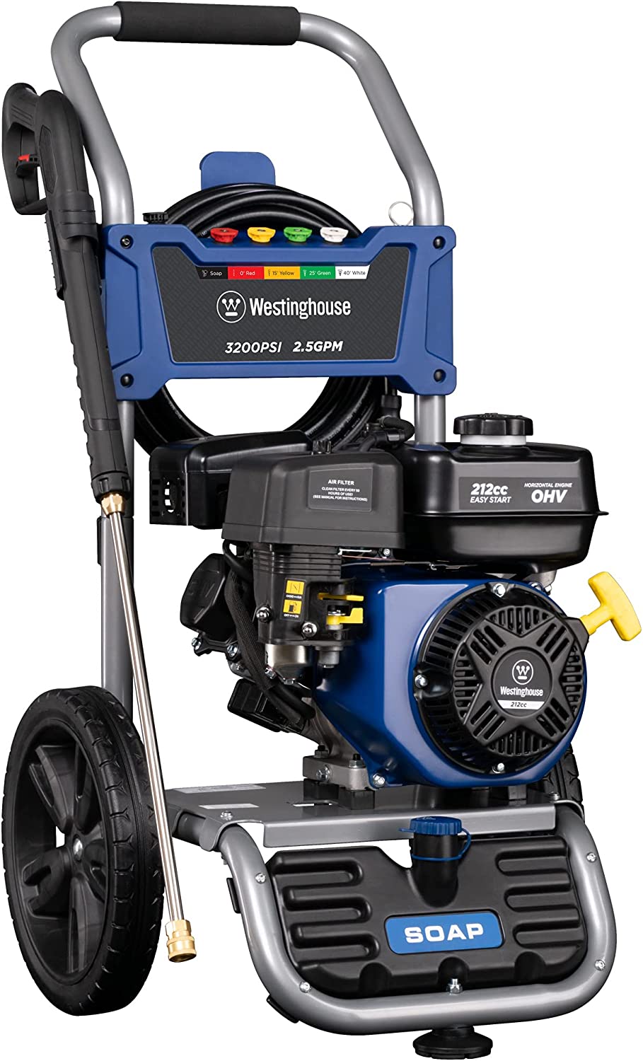 Westinghouse WPX3200 Gas Pressure Washer, 3200 PSI and 2.5 Max GPM, Onboard Soap Pot, Spray Gun and Wand, 5 Nozzle Bank