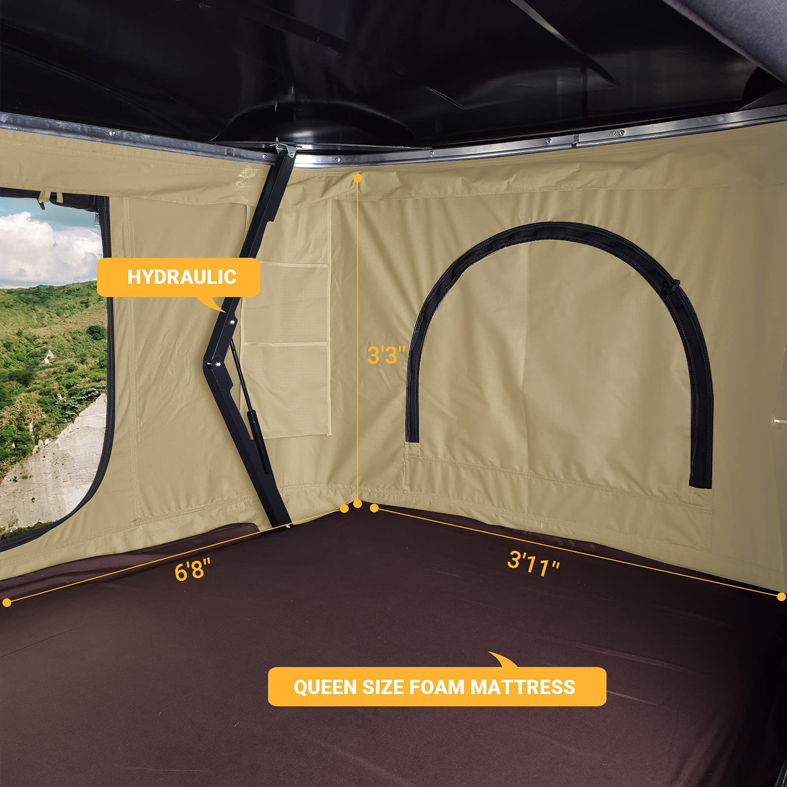 【Sports&Outdoors】Rooftop Tent Hard Shell Tent for SUV Travel Pop-up Installation Tent Large Space for 2 People