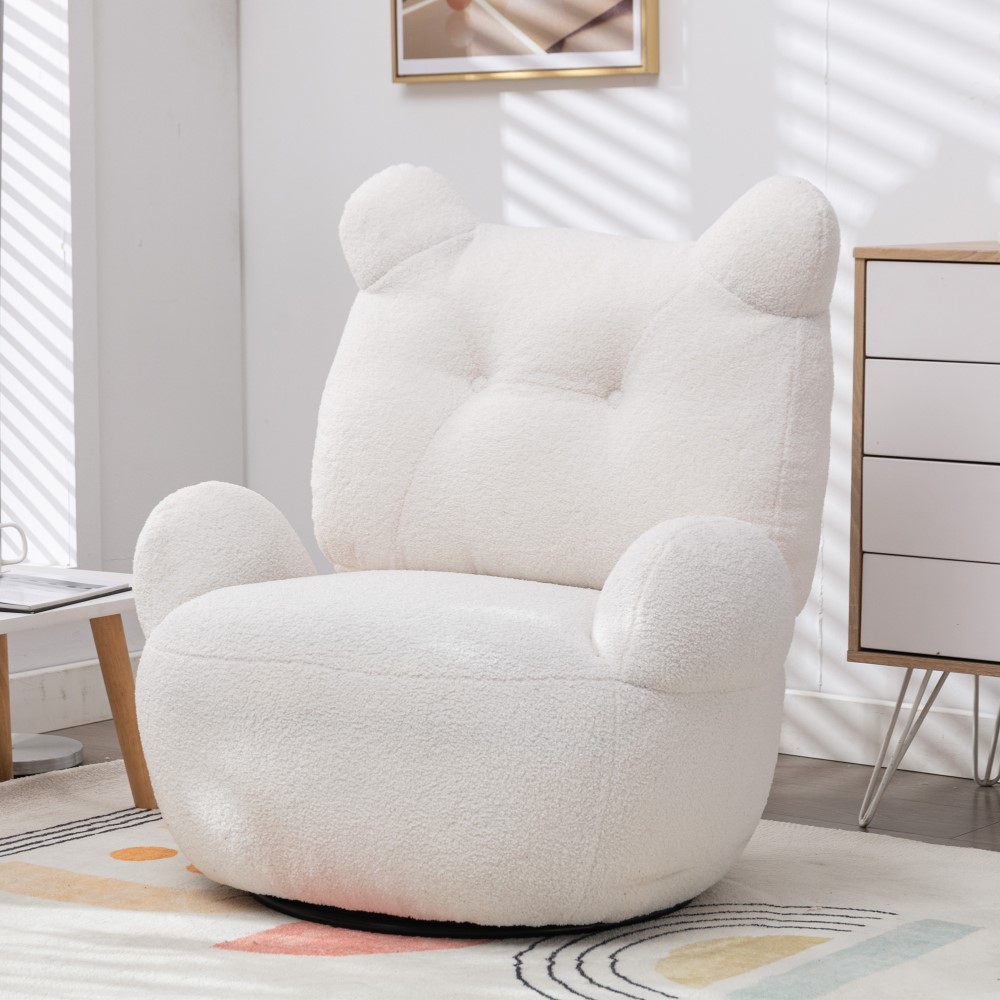 Swivel Accent Chair, Teddy Short Plush Particle Velvet Armchair, 360 Degree Swivel Barrel Chair, White