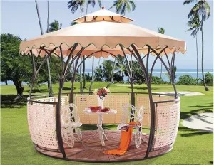 【Home&Garden】Outdoor European-style double-roofed garden gazebo with rattan roof