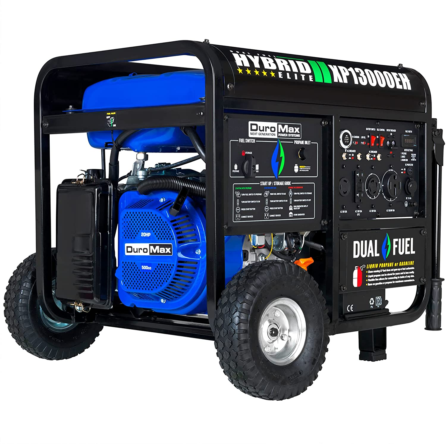 DuroMax XP13000E Gas Powered Portable Generator-13000 Watt Electric Start-Home Back Up & RV Ready, 50 State Approved, Blue/Black