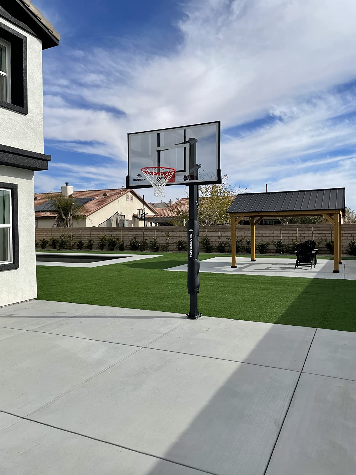 【Sports&Outdoors】Silverback In-Ground Basketball Hoop with Adjustable-Height Tempered Glass Basketball Goal Backboard