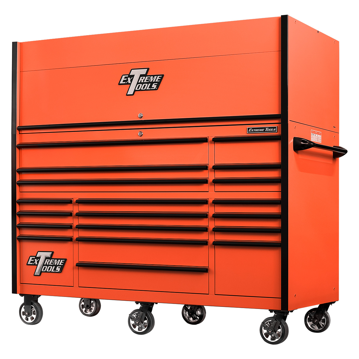 n- used toolboxExtreme Tools 72in. x 30in. 19 Drawers Triple Bank Roller Cabinet and Power Workstation Hutch Combon-