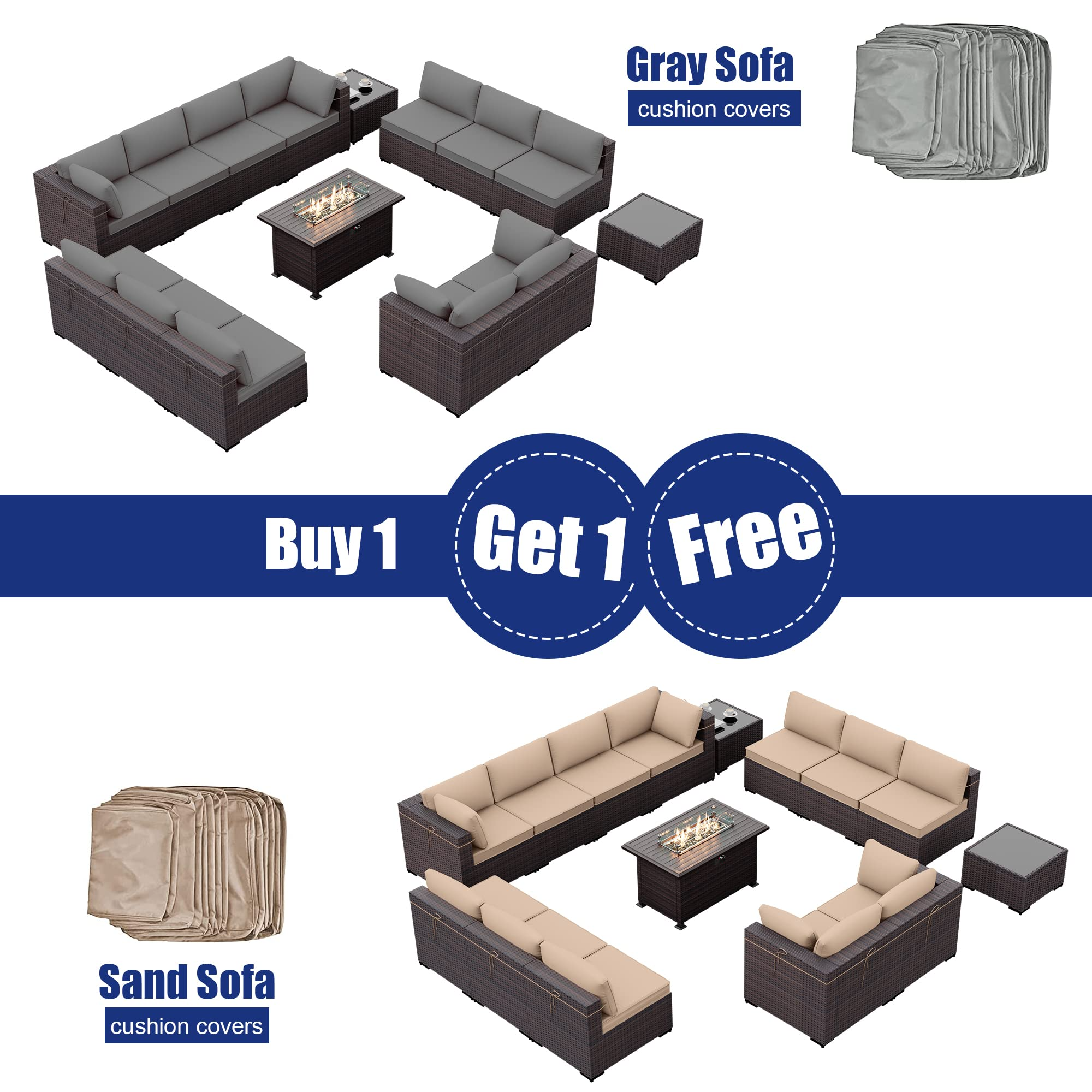 【Furniture】15 Pcs Outdoor Patio Furniture Set with 43