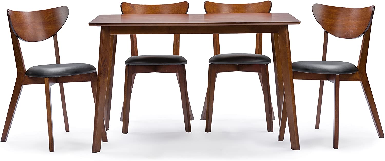 Baxton Studio Sumner Dining Set Style Walnut Brown 5-Piece Dining Set