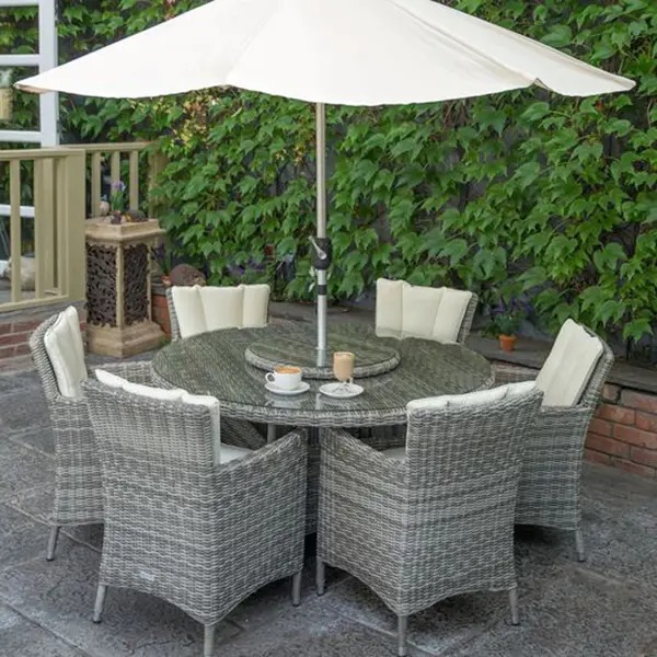 【Furniture】Outdoor Wicker 135cm Round Table 6 Seats (Light Gray)