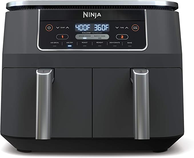 Ninja DZ201 Foodi Air Fryer, approx. 7.57 l capacity and dark grey stainless steel finish