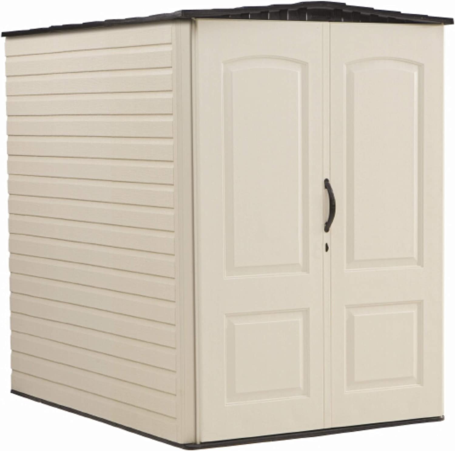 Rubbermaid Large Plastic Vertical Resin Weather Resistant Storage Shed, 5 x 6 Ft., Sandstone, for Garden/Backyard/Home/Pool/Bikes/Lawn Mowers