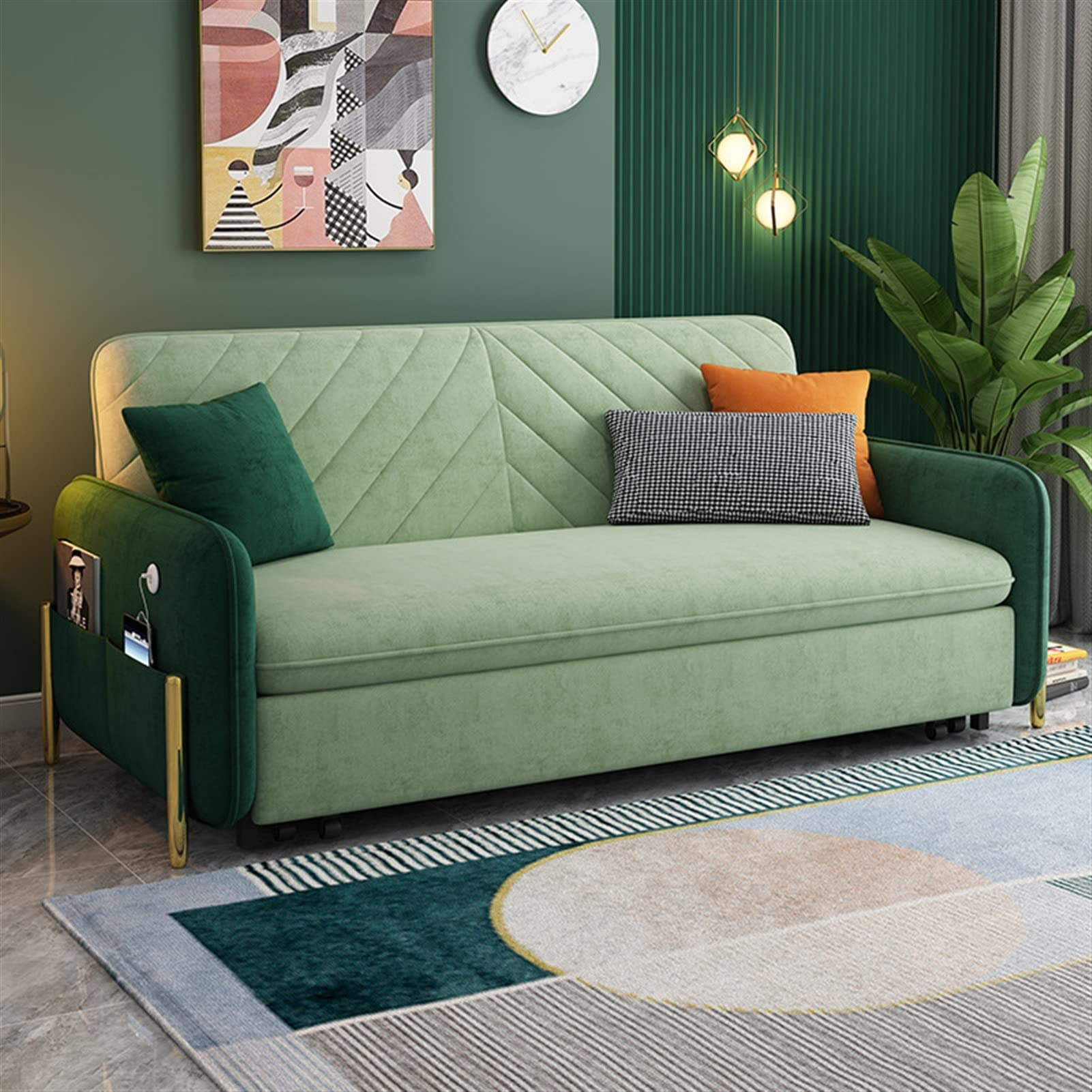 【Furniture】【BS】King Bed Sofa Green Upholstered Convertible Sofa