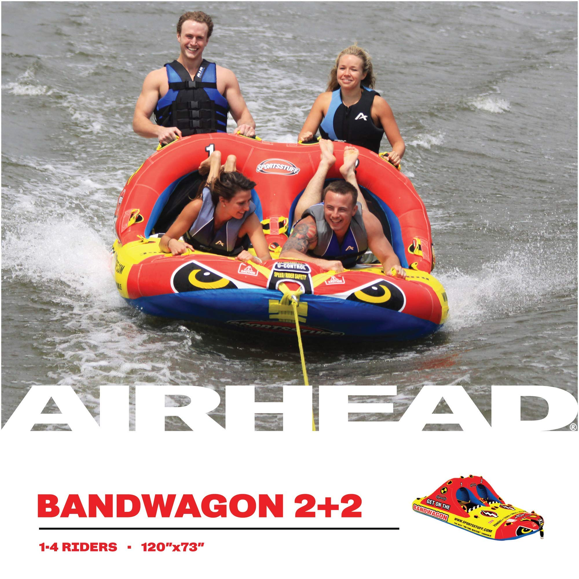 【Sports&Outdoors】1-4 Rider Towable Tube for Boating, Dimensions = inflated (118x70 in) deflated (124x76 in)
