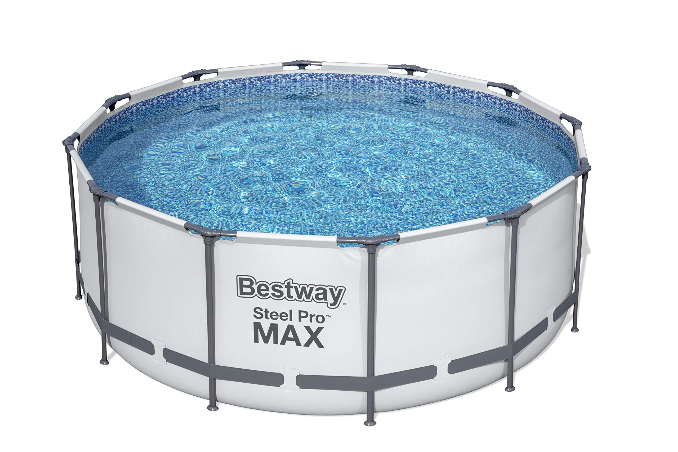 【Sports&Outdoors】Steel Pro Max Round Frame Swimming Pool with Filter Pump, Grey, 12 ft