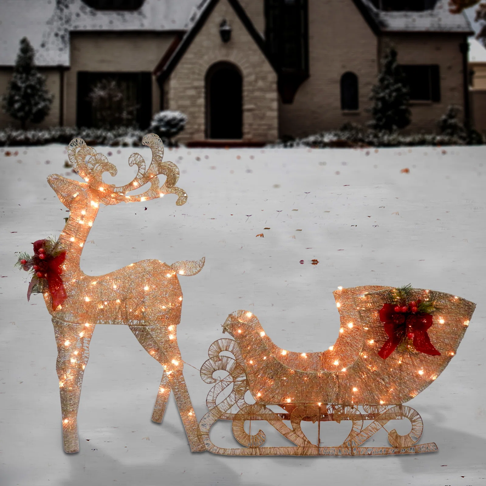 【Décor】Reindeer Pulling Sleigh Lighted Display