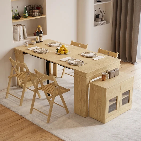 Extendable Dining Table Set Rectangle Storage Sideboard with 4 Chairs
